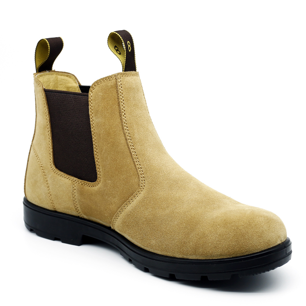 LS-02 Tan Suede Elastic Pull Tab PU Safety Shoes Boots