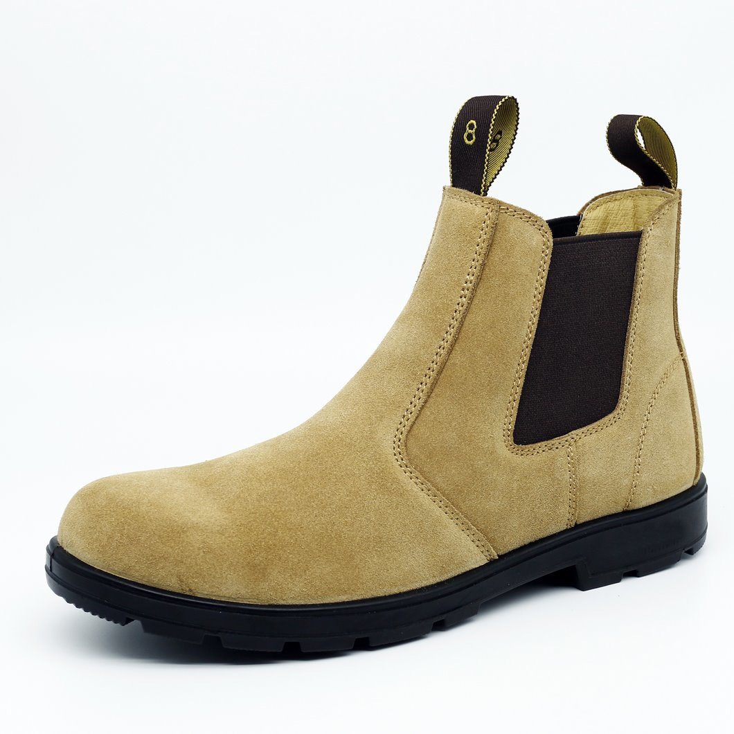 LS-02 Tan Suede Elastic Pull Tab PU Safety Shoes Boots