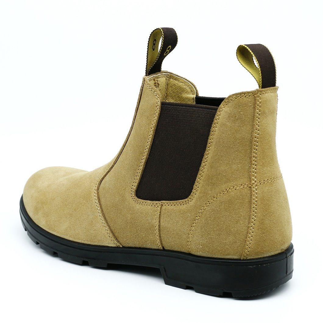 LS-02 Tan Suede Elastic Pull Tab PU Safety Shoes Boots