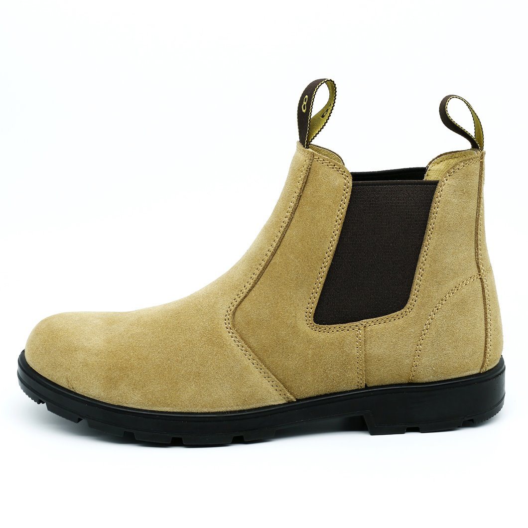 LS-02 Tan Suede Elastic Pull Tab PU Safety Shoes Boots